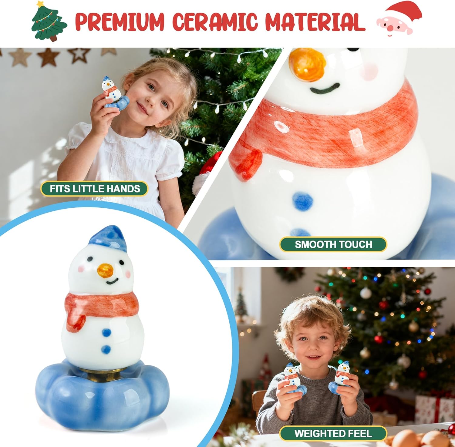 Christmas Stocking Stuffers Gift for Kids Grandkids, Christmas Snowman Ceramic Spinner Party Favors Funny Stress Relief Table Toy Festive Xmas Decor, Blue